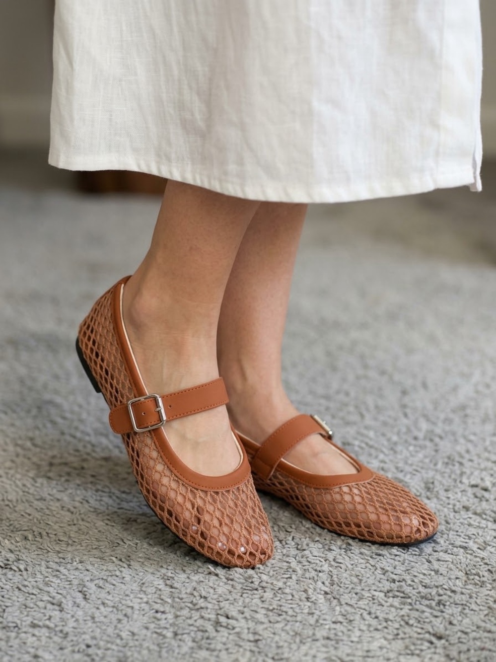 Mesh Maryjane adjustable shoes brown fall 5